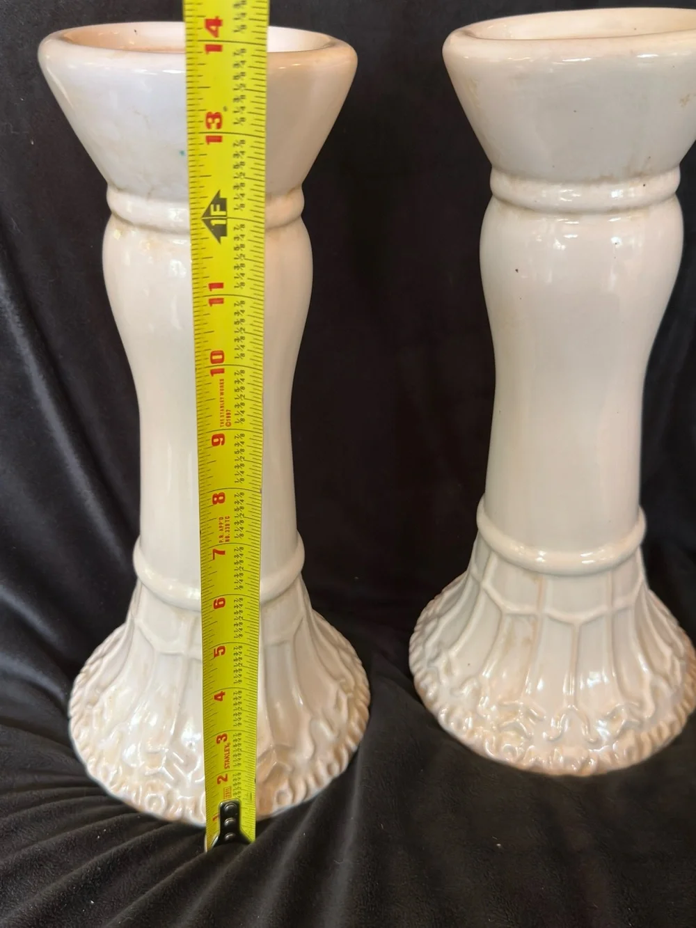 Vintage Pair of White Glazed Ceramic Milk Glass Candlestick Holders